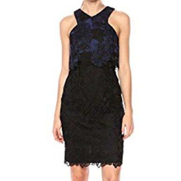 Trina Turk Miranda Blue Black Guipure Lace Sheath Cocktail Dress Size 2 New - Picture 3 of 14